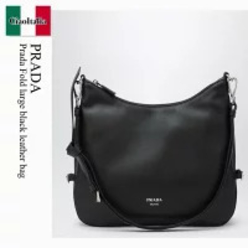 Prada Bag Fold Black Leather Shoulder Pouch